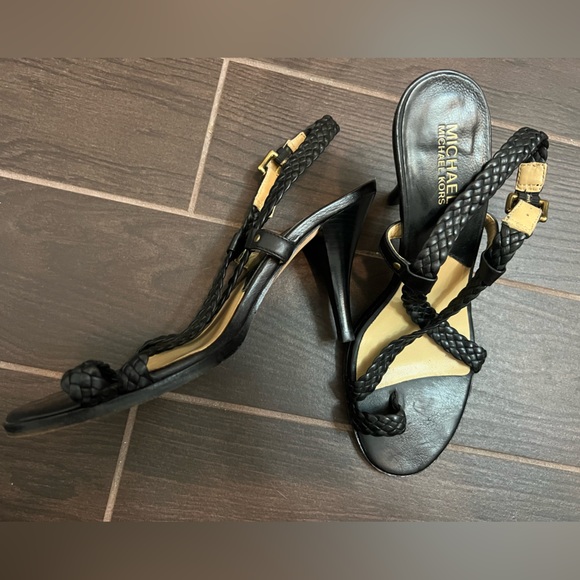 Michael Kors Leather Sandal Heels with Braided Strap - Picture 2 of 6